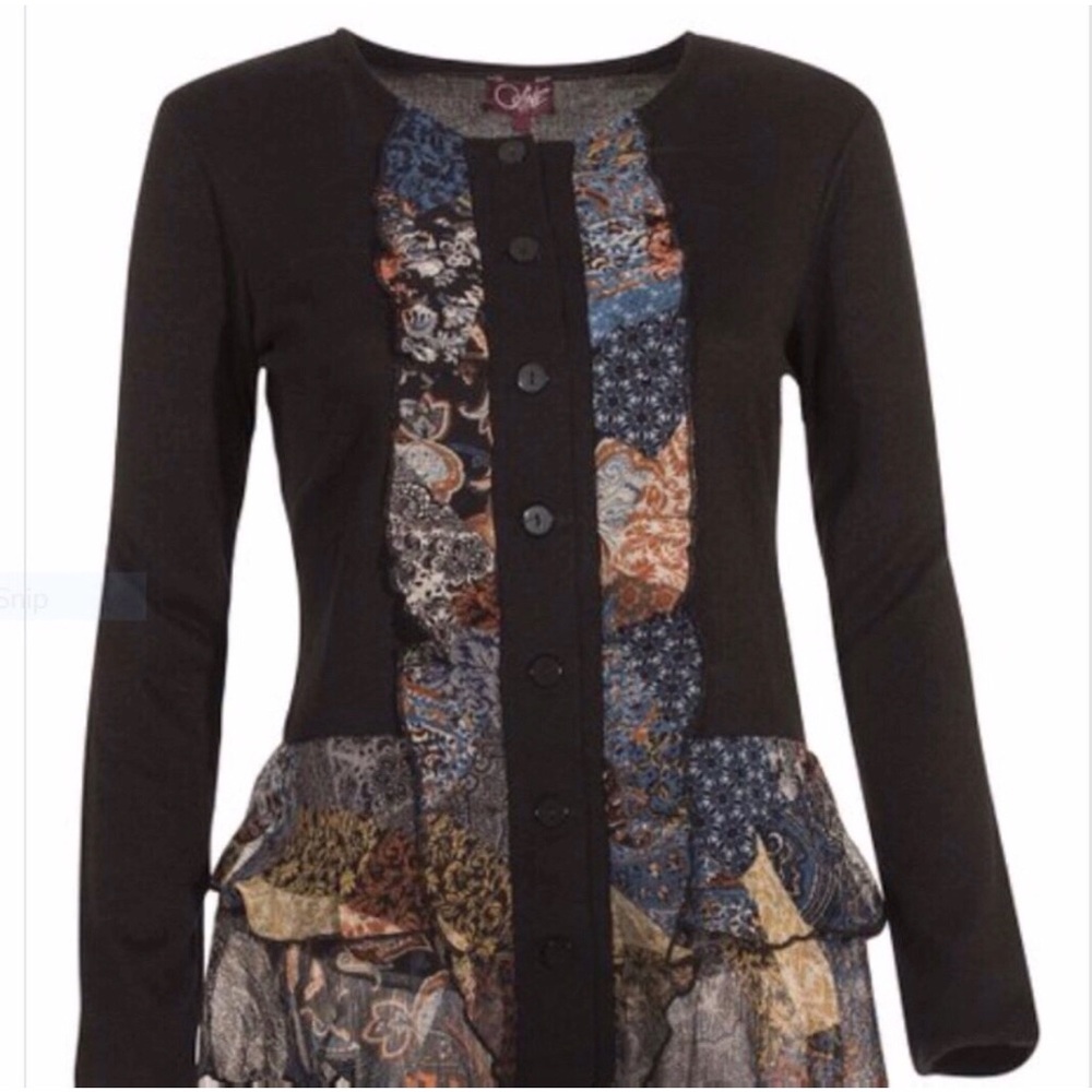 Black Floral Ruffle Tiered Cardigan